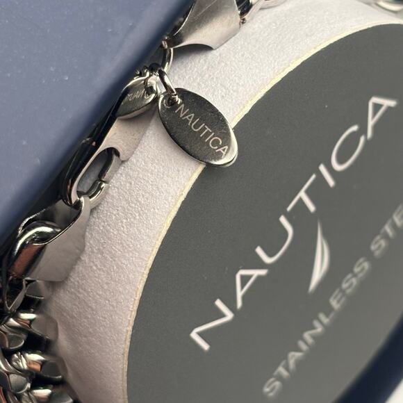 Nautica mens stainless steel Cuban link chain bracelet 8.5 in lobster clasp NIB - Picture 2 of 16